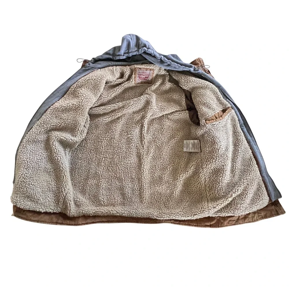 Levis Field Jacket Men L Brown Military Sherpa Lined Hooded Canvas Utility Coat
